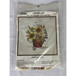 NEW SUNNY BASKET Crewel Kit 14”x14” The Family Circle Picture Or Pillow Top